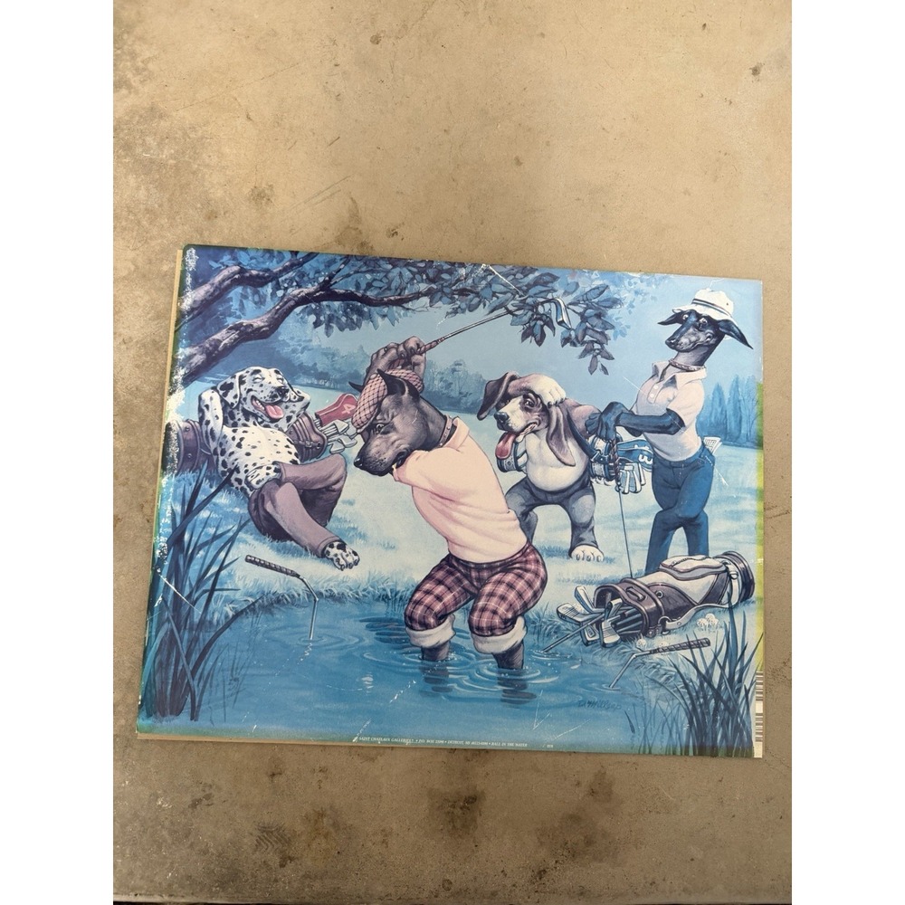 D. Millsap Dogs Playing Golf, unframed Art Print Vtg 'ball in the water' 20x16
